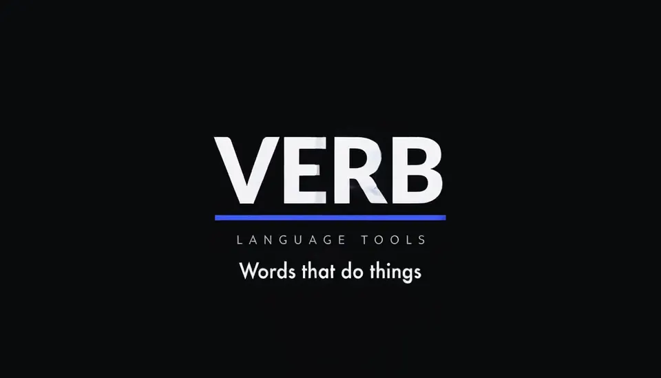 A frame of the Kinetic typography wordmark, animating the invented Verb mark