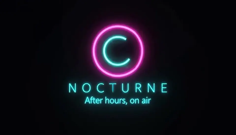 A frame of the Neon logo animation, animating the invented Nocturne mark